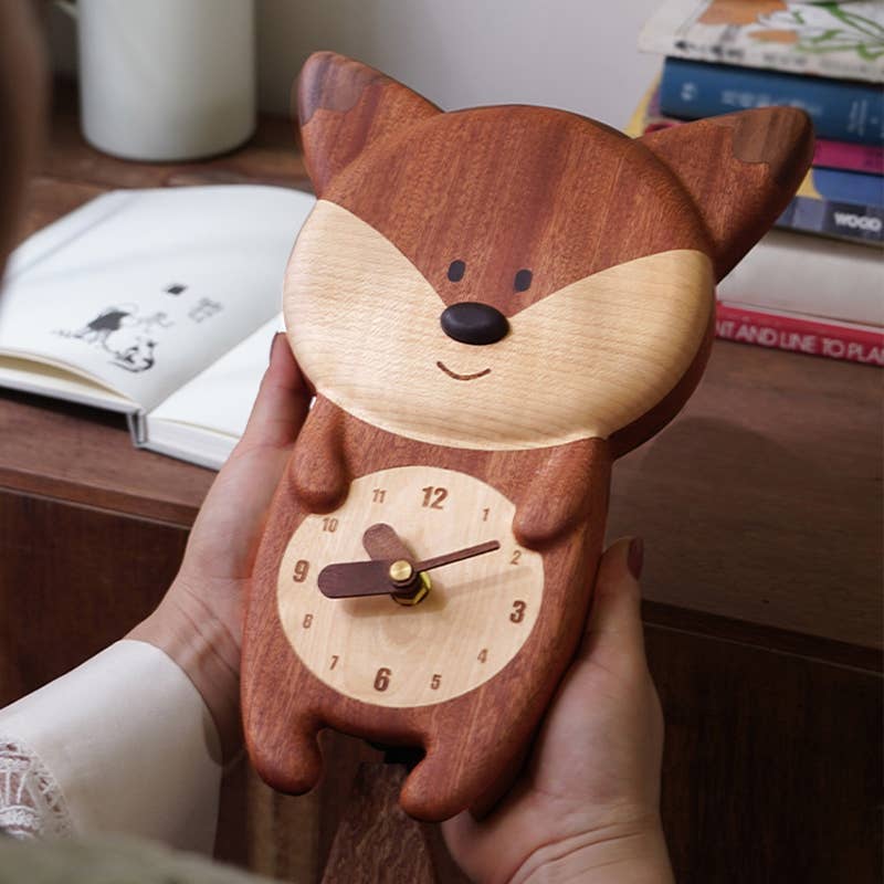 Handmade Wooden Fox Wall Clock - Image 2