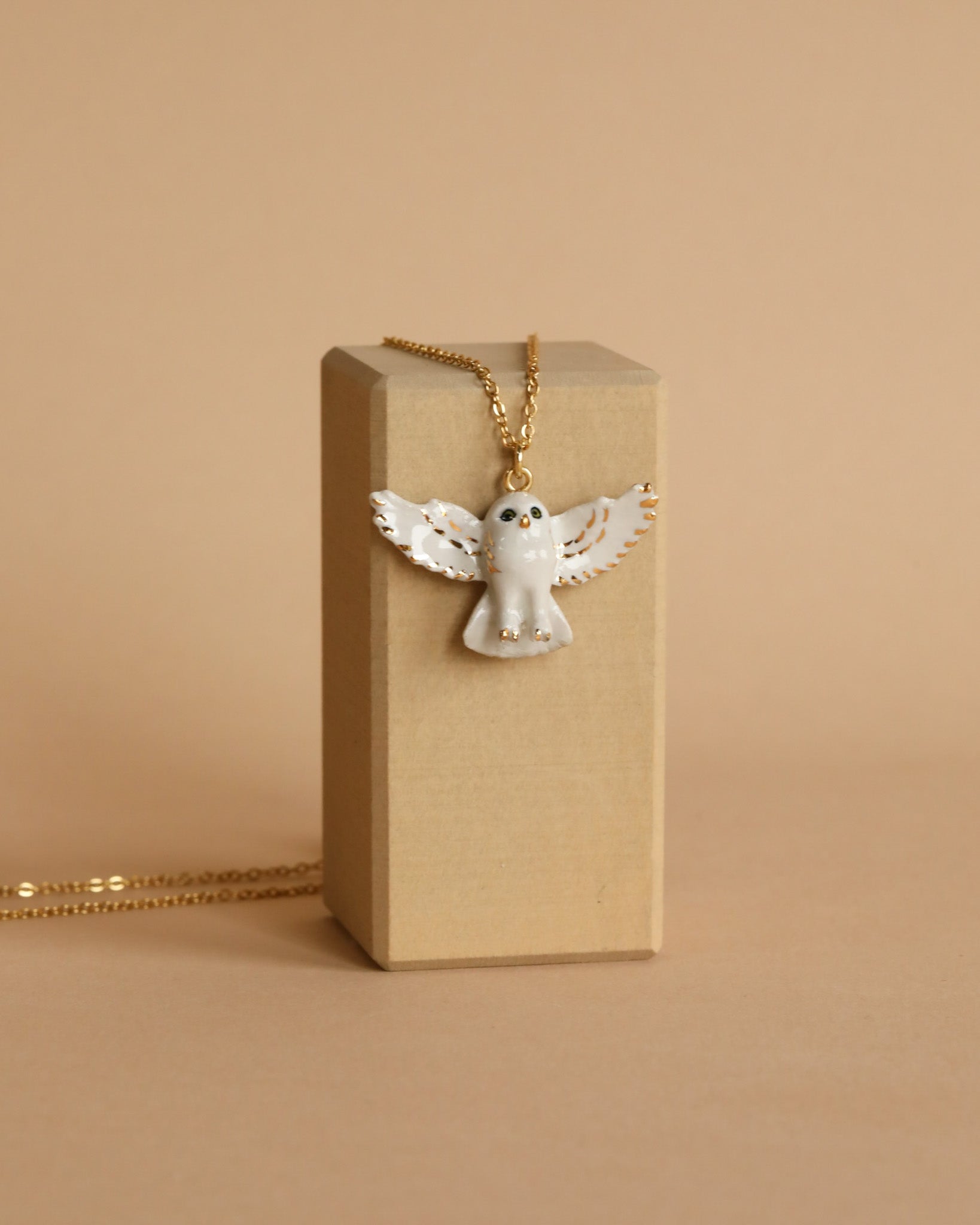 Gold and White Snowy Owl Necklace