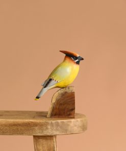 Hand Carved Cedar Wax Wing Bird - 8"H