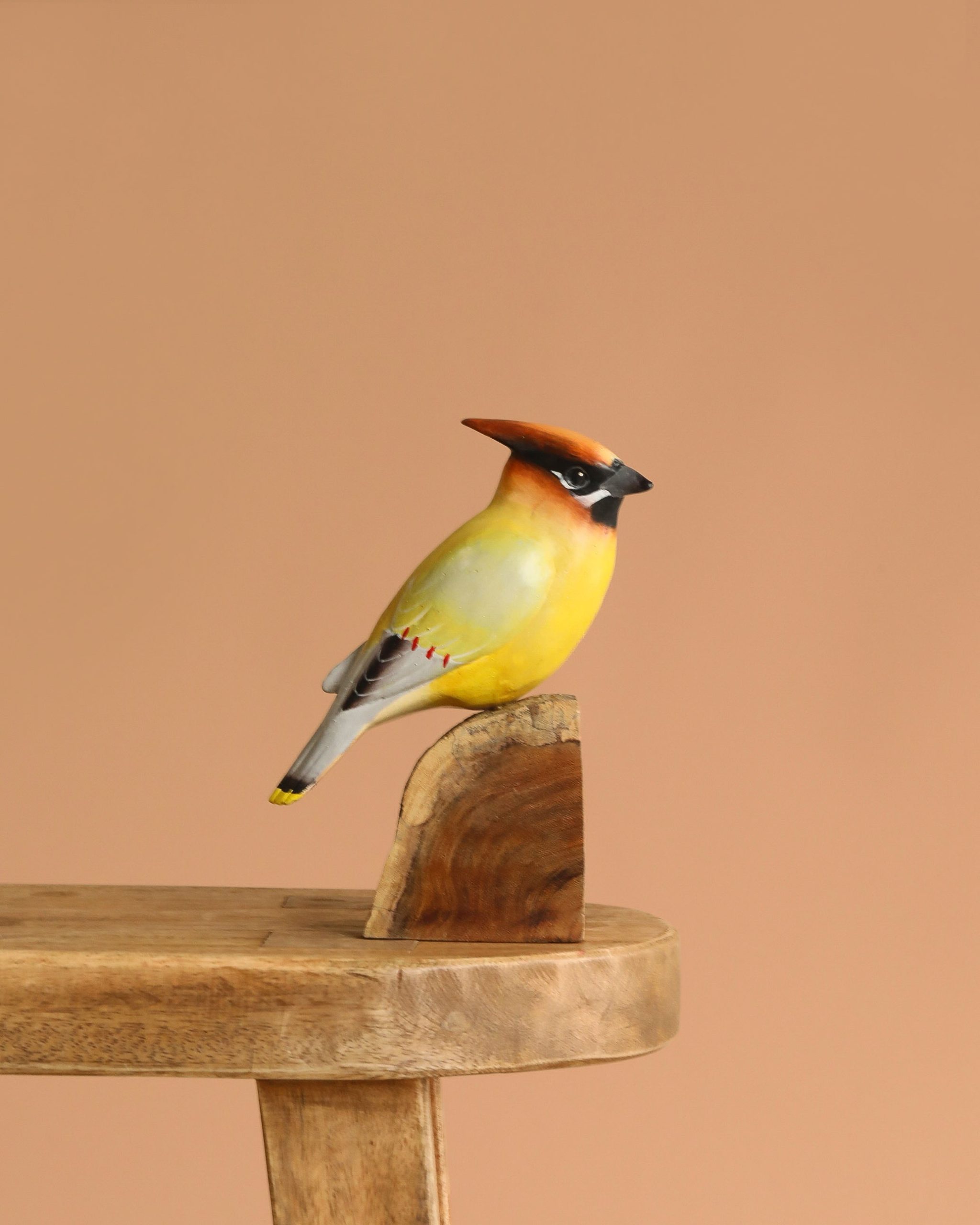 Hand Carved Cedar Wax Wing Bird - 8"H
