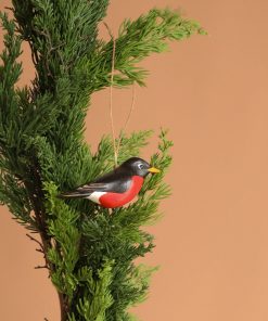 Hand Carved Hanging Ornament - Robin Bird - 2.5"H