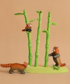 Bumbu Handmade Wooden Red Panda Family with Bamboo Set