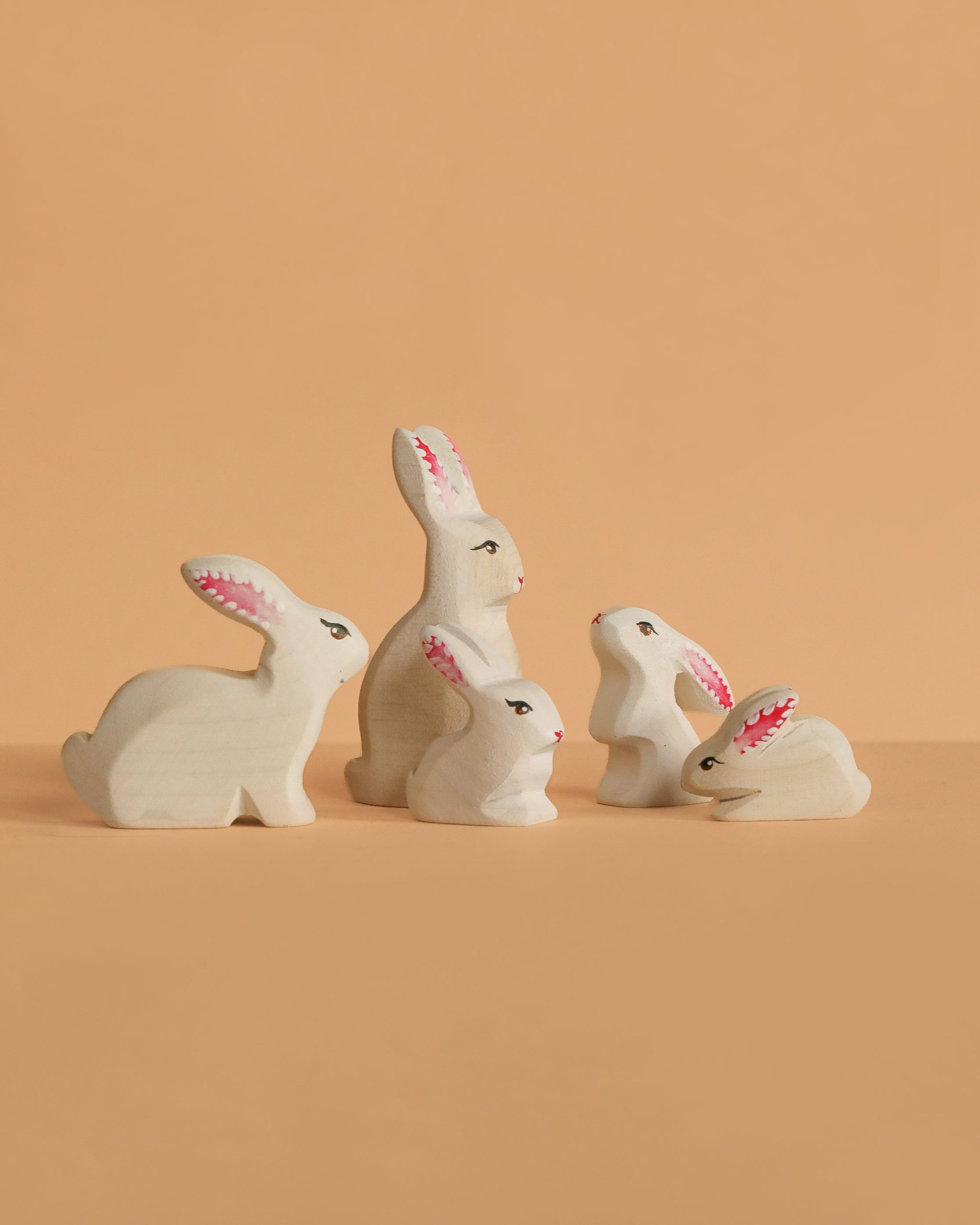 Bumbu Handmade Wooden White Bunny Rabbit Family Set