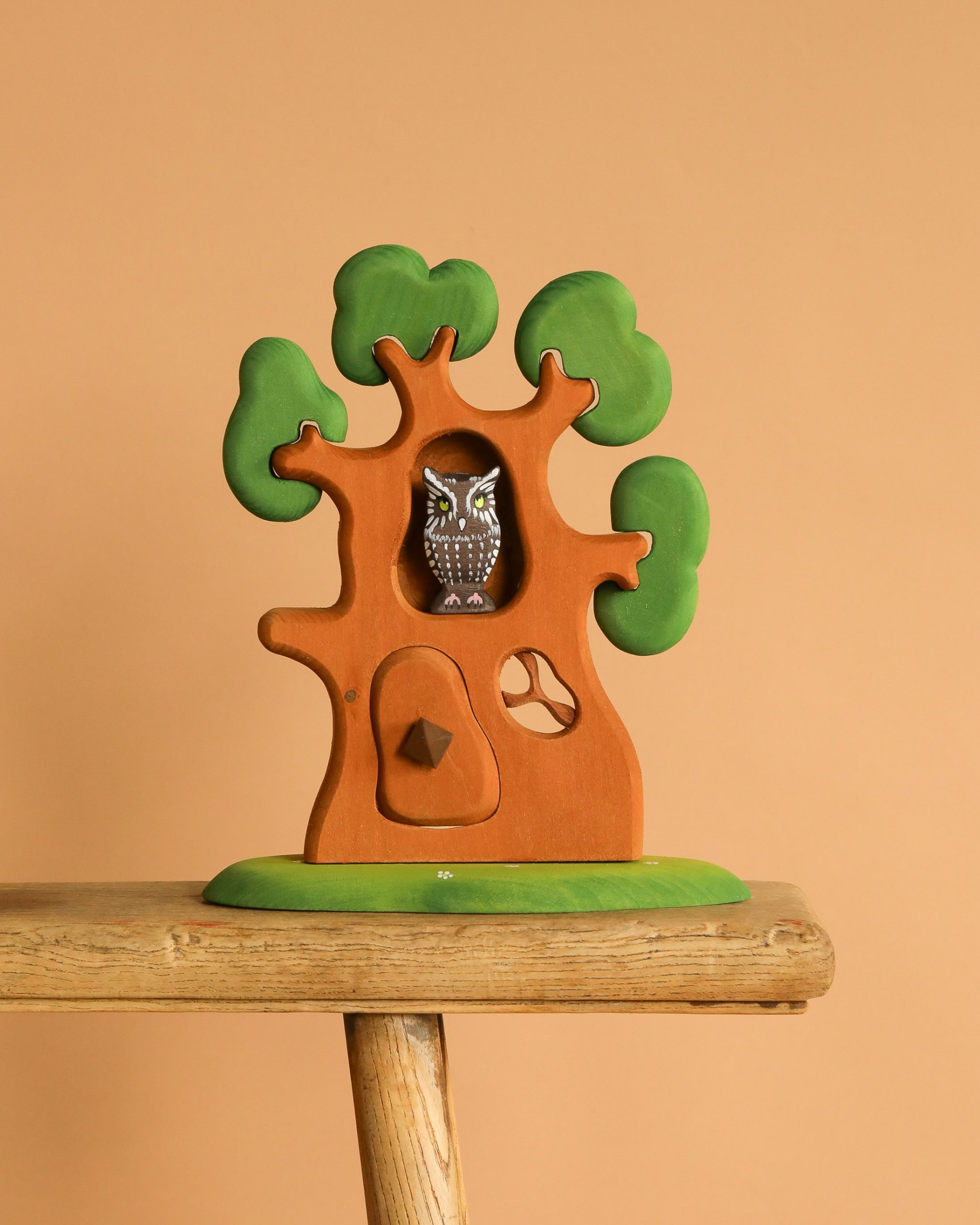 Bumbu Handmade Wooden Ancient Oak Tree with Owl Set