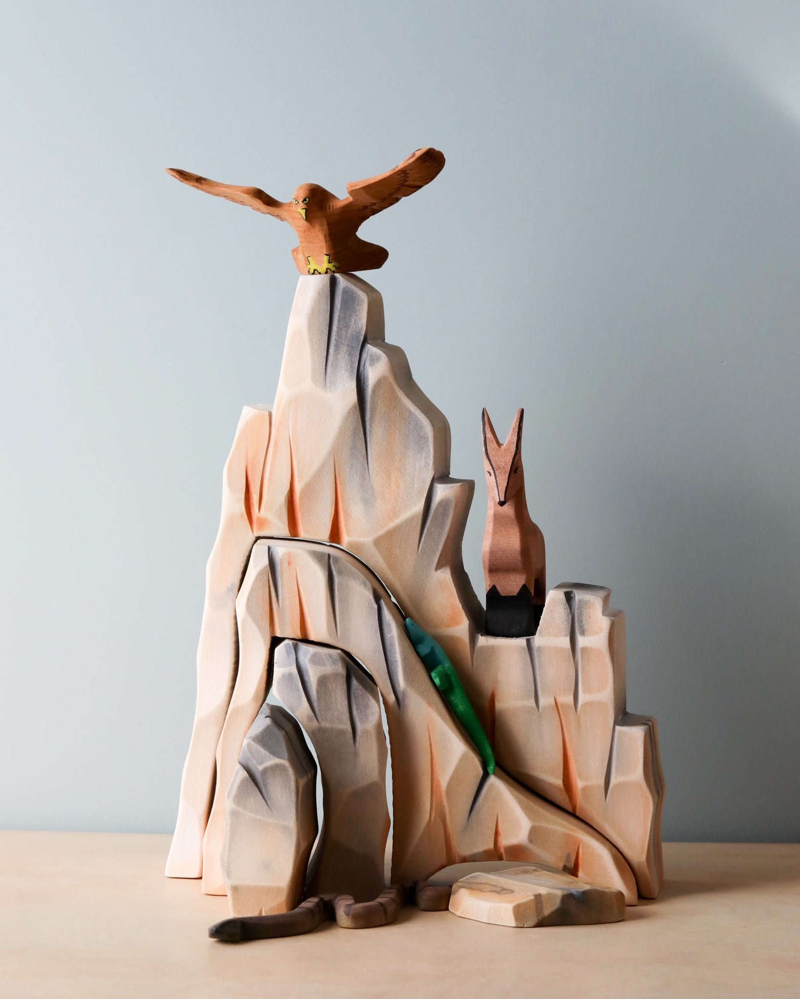 Bumbu Handmade Wooden Mountain Cliff Scene - Image 5