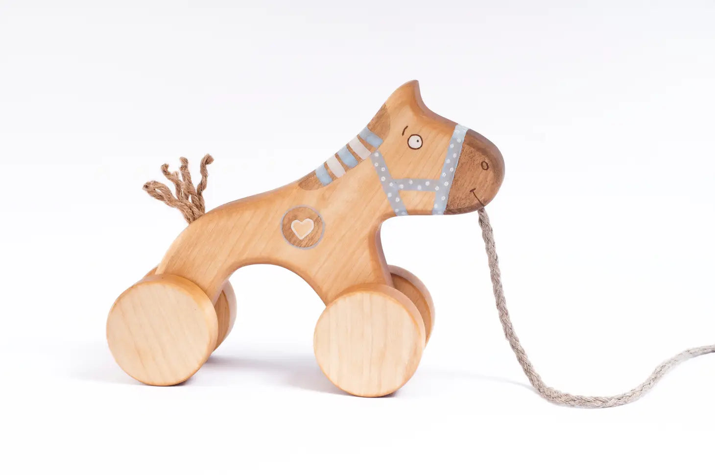 Handmade Wooden Horse Pull Toy | Blue - Image 3