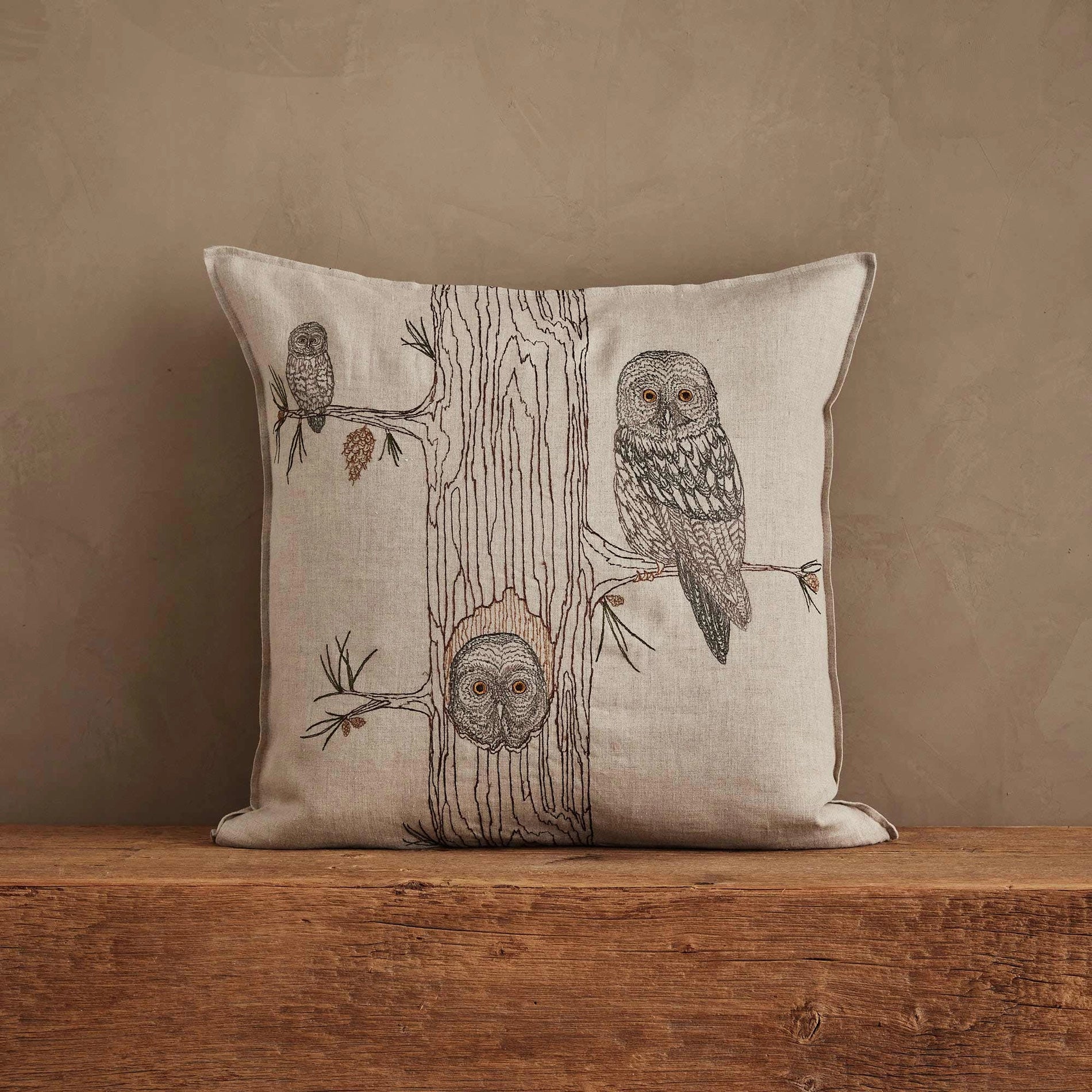 Coral & Tusk Owl Family Tree Pillow