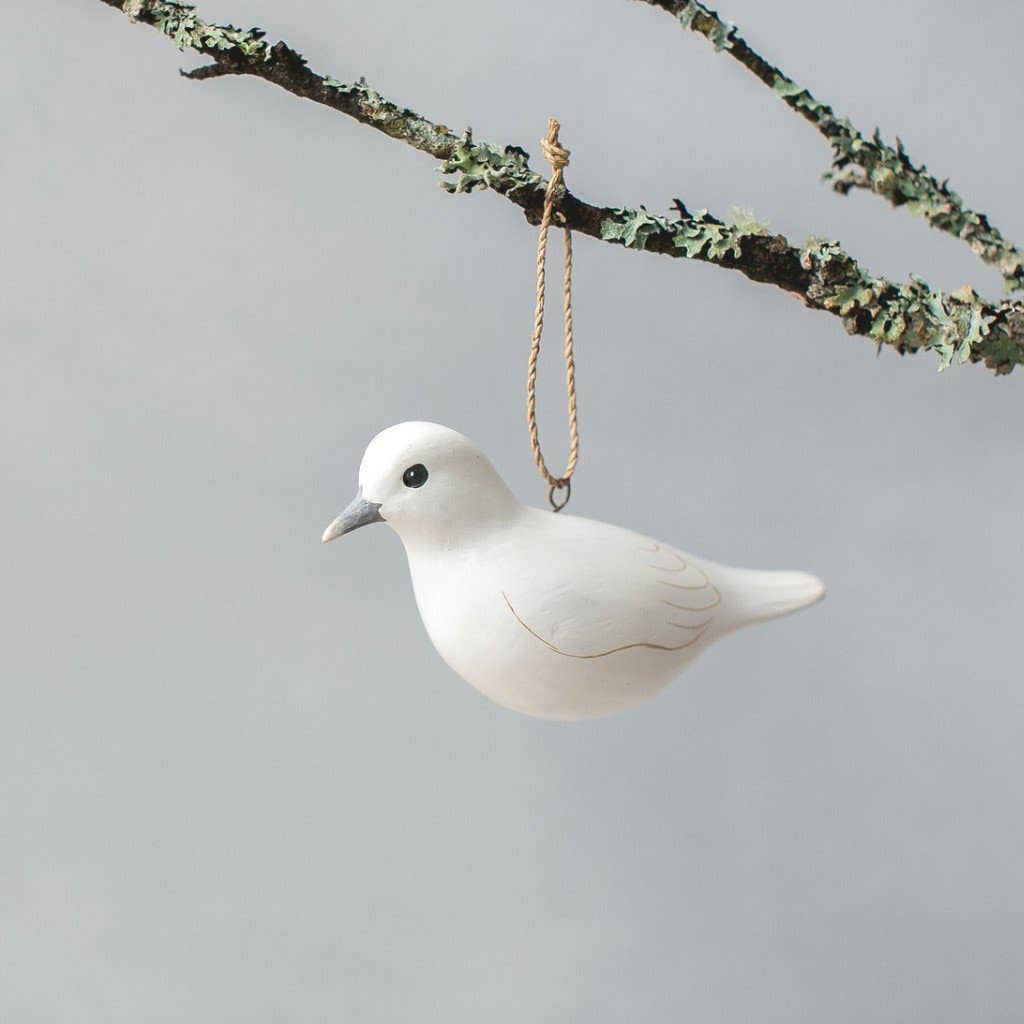 Hand Carved Hanging Ornament - Dove Bird - 2.5"H - Image 2