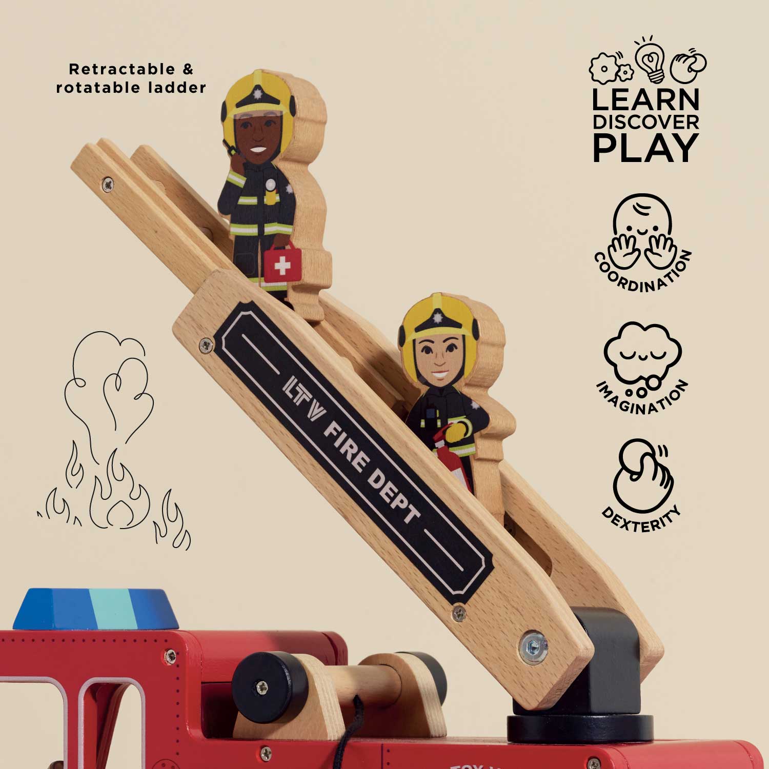 Wooden Toy Fire Engine & Characters - Image 3