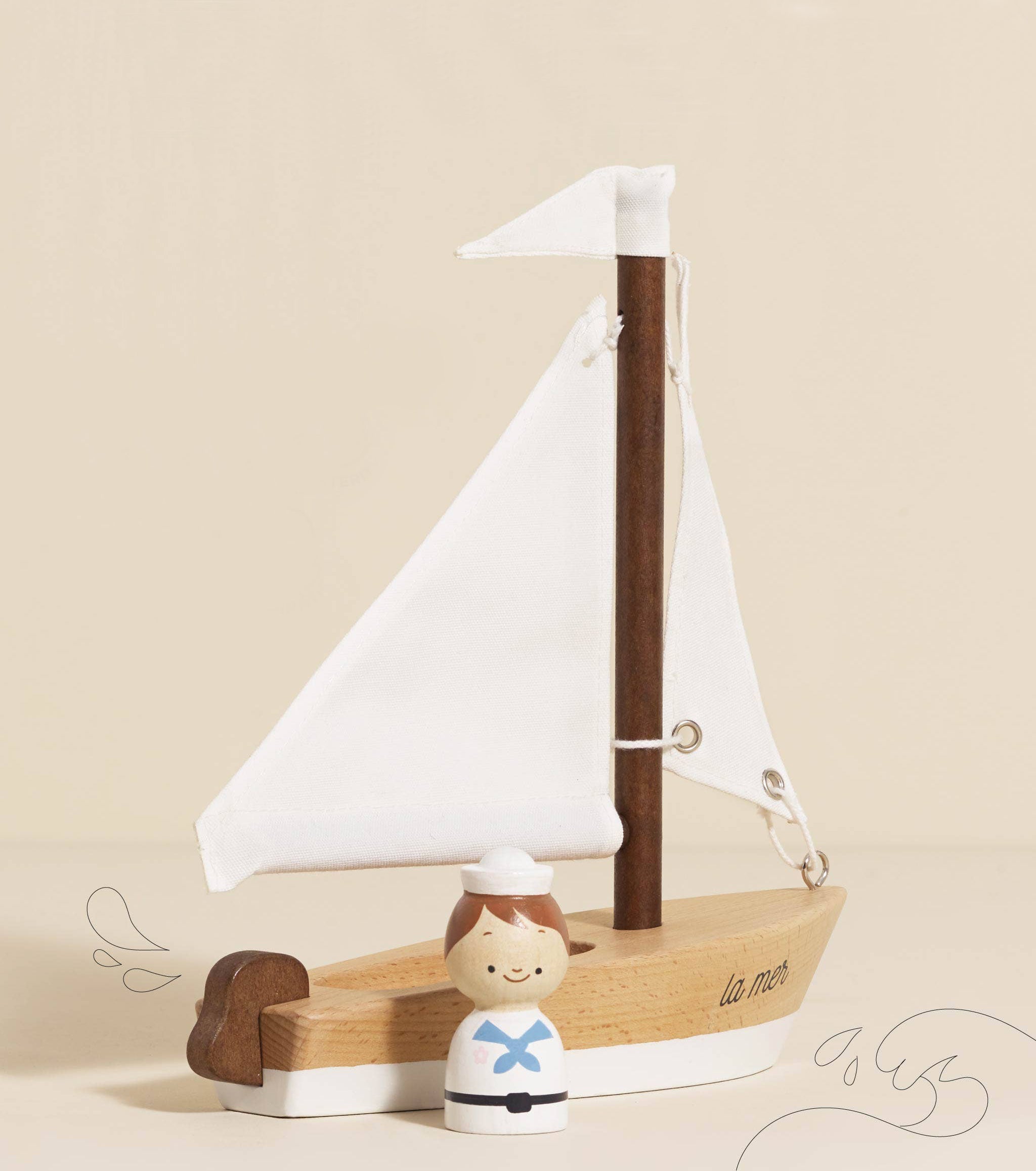 Wooden Sailing Boat & Captain