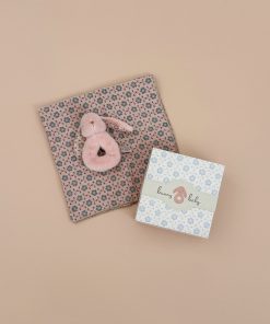 Bunny Rattle & Burp Cloth Set - Powder