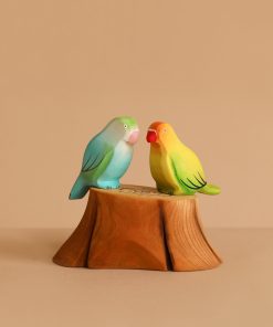 Bumbu Handmade Wooden Tree Stump and Lovebirds Set