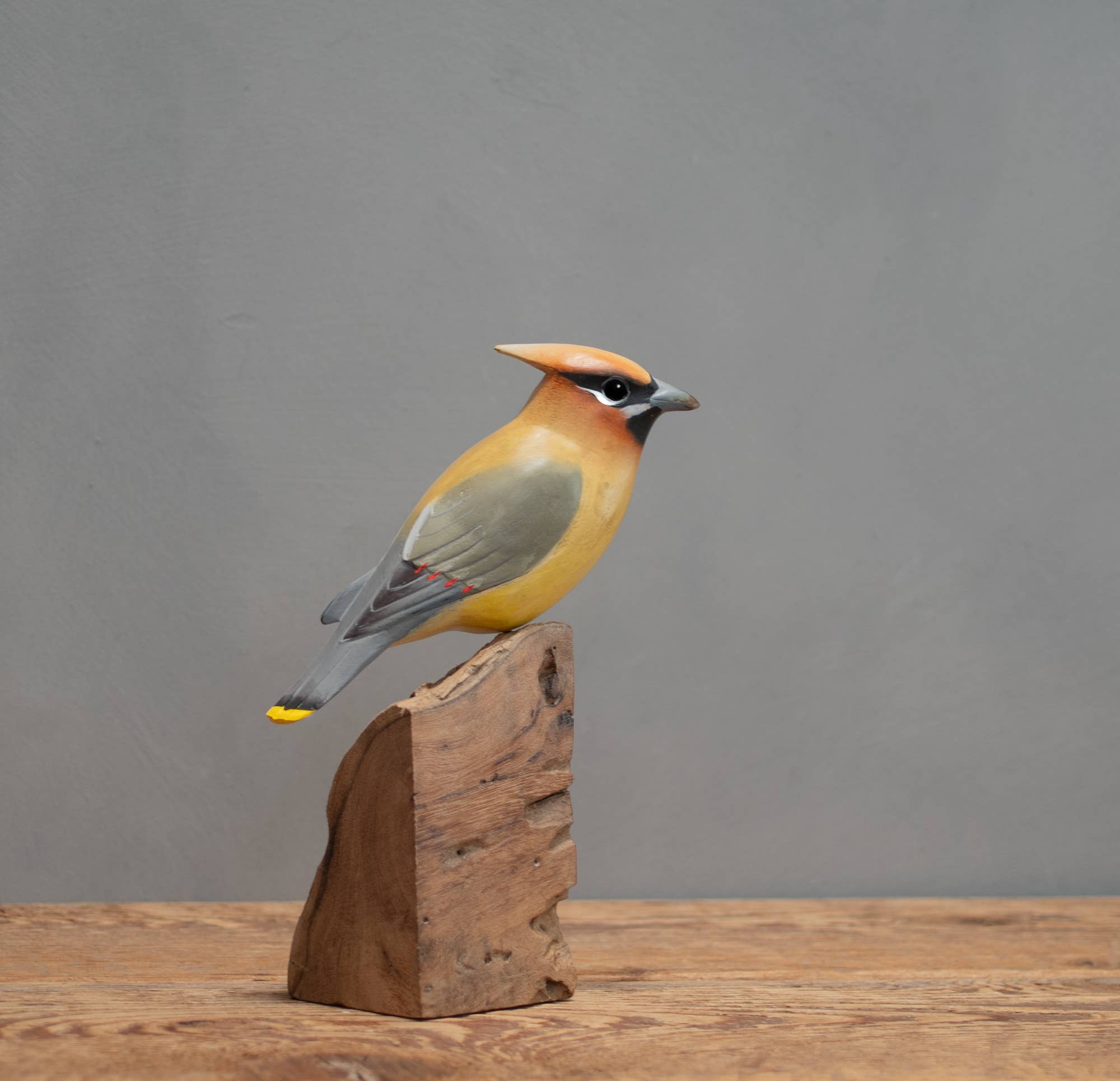 Hand Carved Cedar Wax Wing Bird - 8"H - Image 2