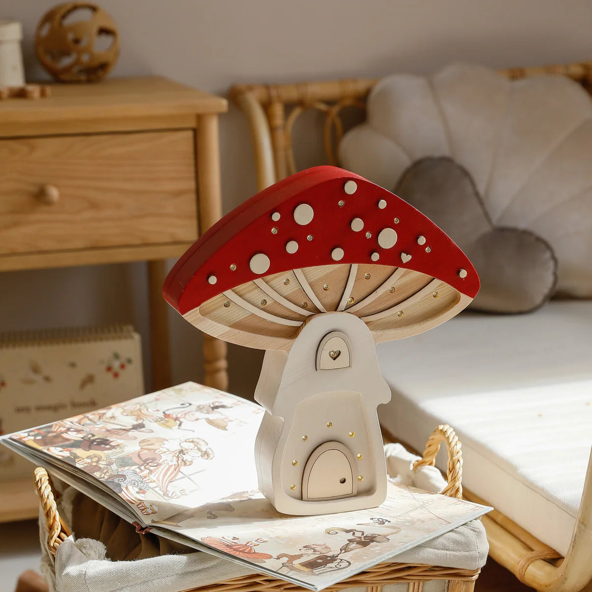 Handmade Wooden Lamp - Mushroom House - Image 3