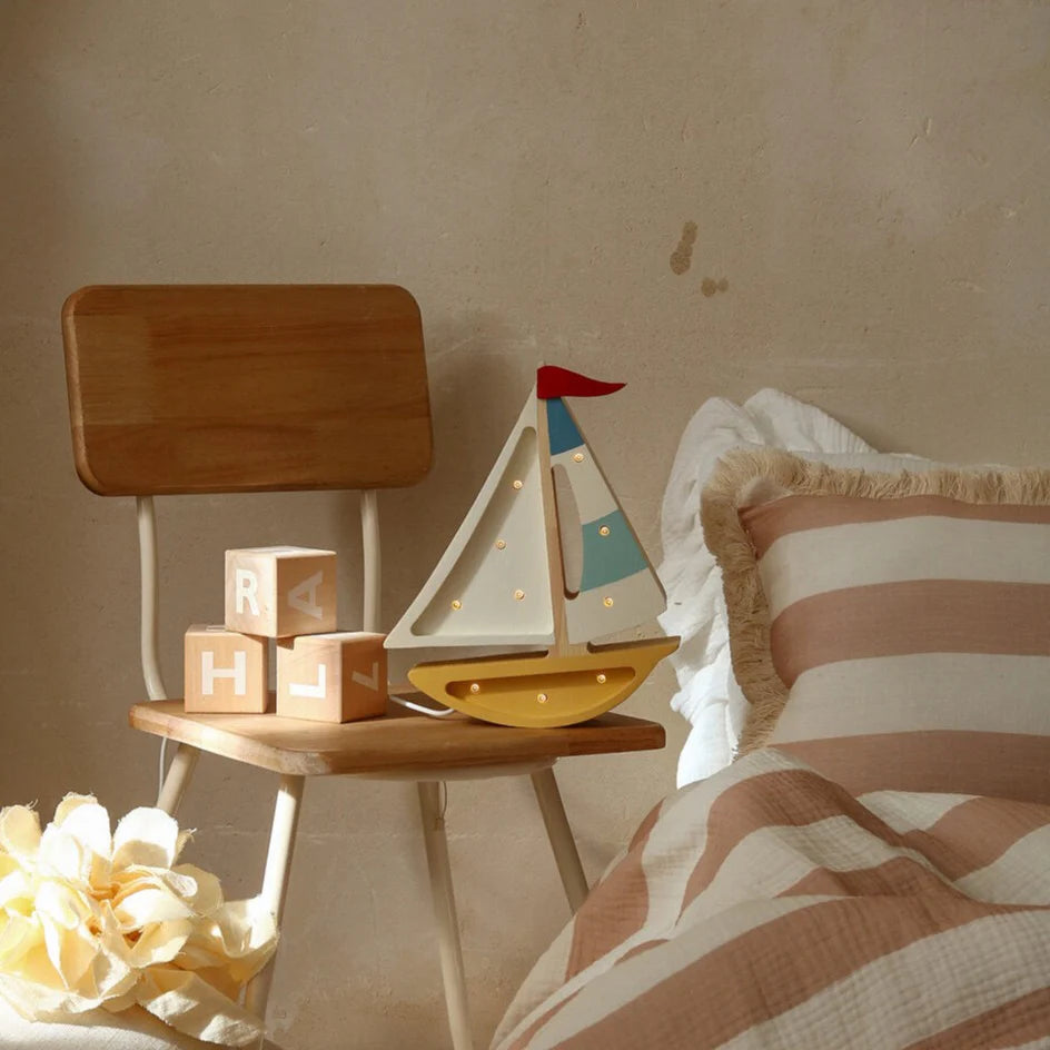 Handmade Wooden Lamp - Mini Sailboat, Mustard