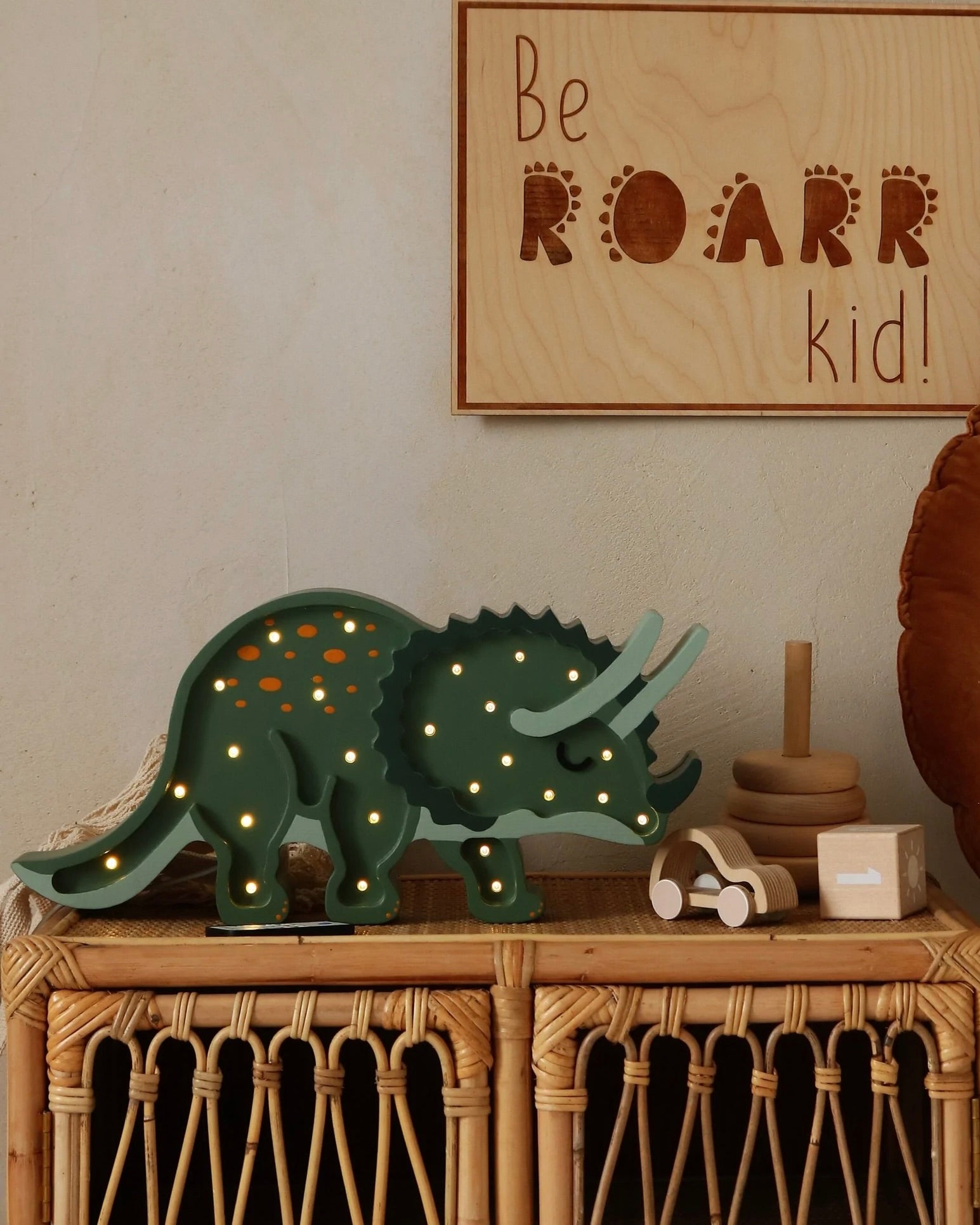 Handmade Wooden Lamp - Triceratops