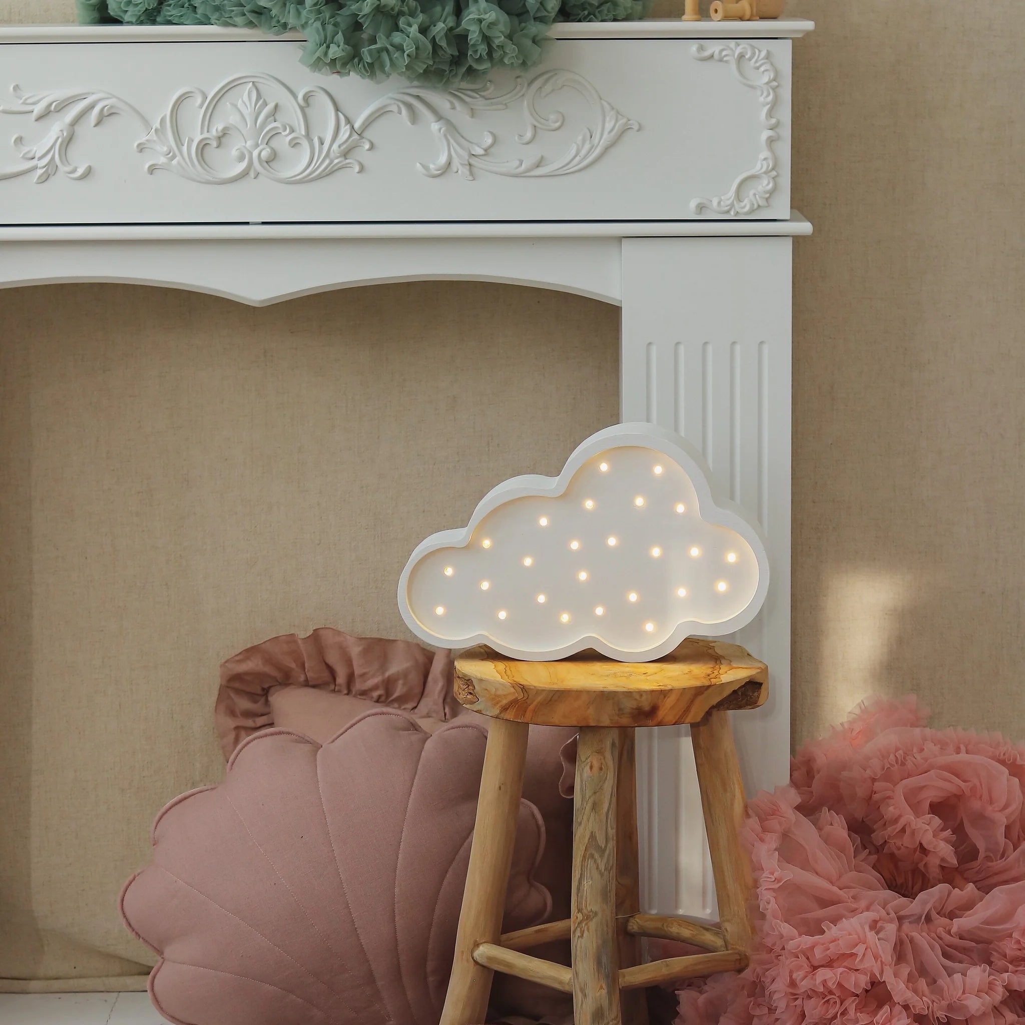 Handmade Wooden Lamp - White Cloud